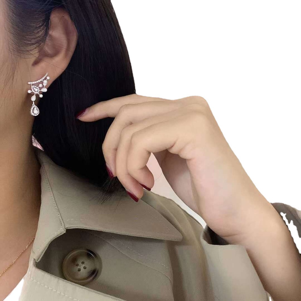 Goldkingdom Aksesoris Perhiasan Fashion Ready Stock Niche Desain Berlian Afrika Selatan Alami Berlapis Platinum Studs Super Shimmer Pear Berbentuk Dewi Anting Earrings