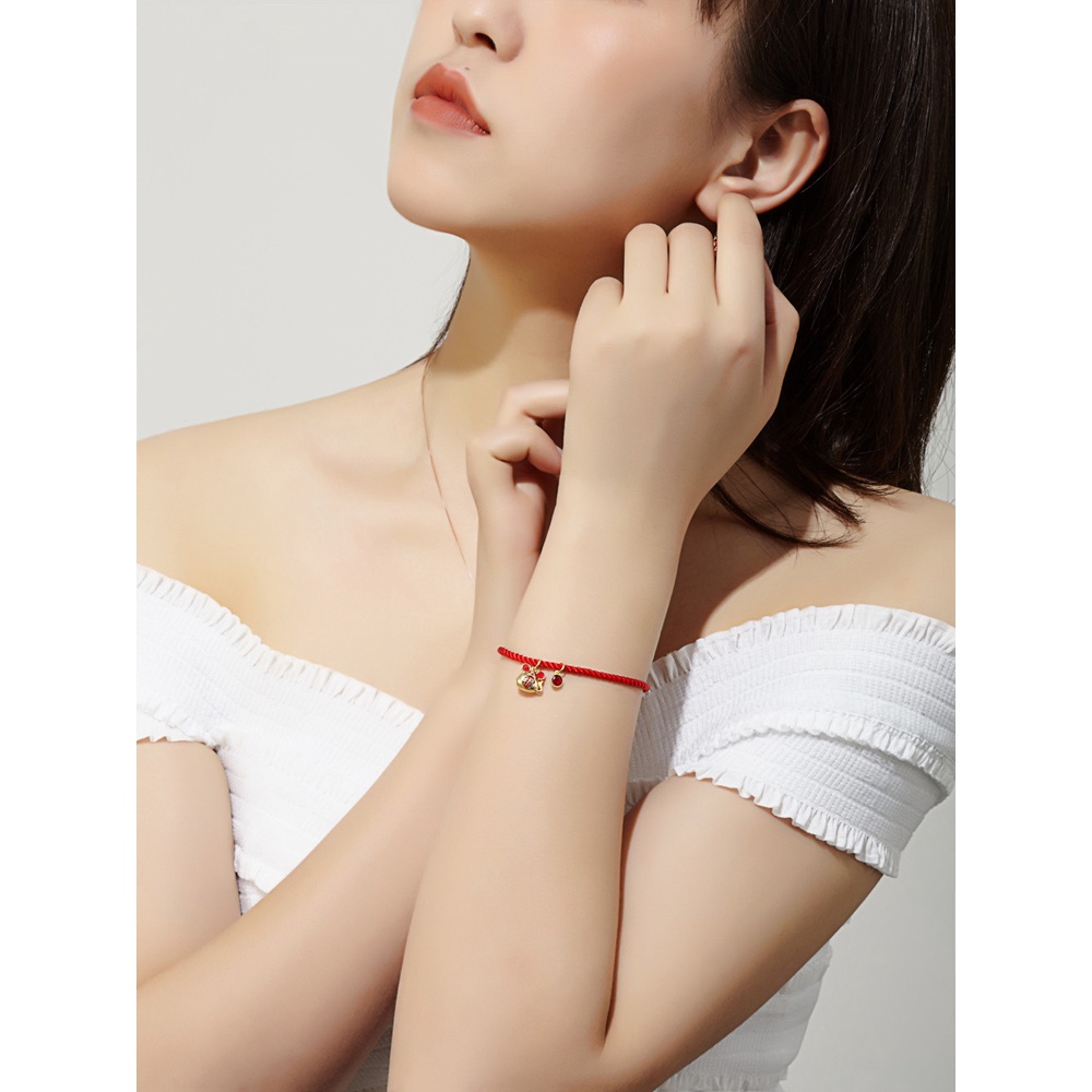 Goldkingdom Fashion Perhiasan Aksesoris Ready Stock Golden Rat's Birthyear Red Cord Gelang Pasangan Zodiak Milik Tikus Diberkati Tikus Tenun Kabel Merah Pasangan Hadiah