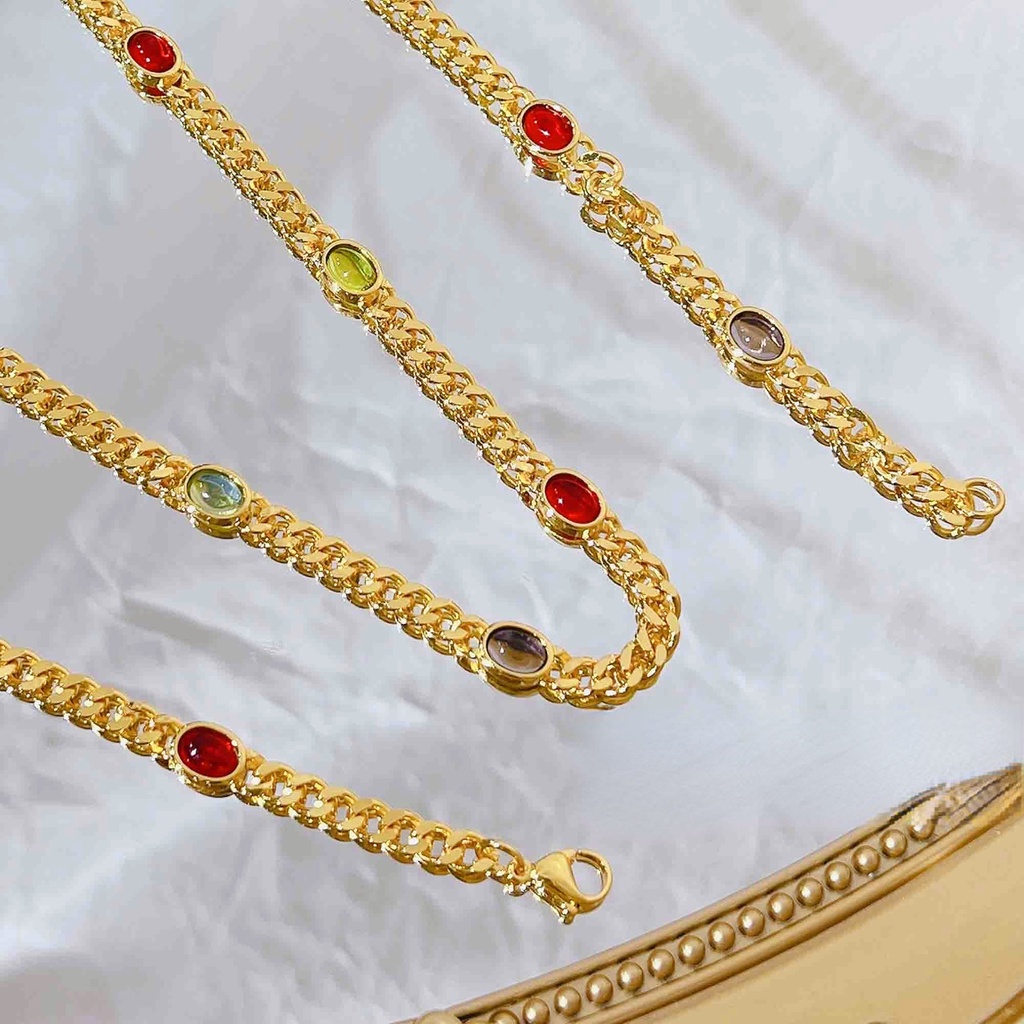 Goldkingdom Aksesoris Perhiasan Fashion Ready Stock Perhiasan Mewah Permen Bertatahkan Berlian Kalung Sweater Rantai Berliku Gelang Sederhana Lingkaran Tunggal Menyamping Gelang.