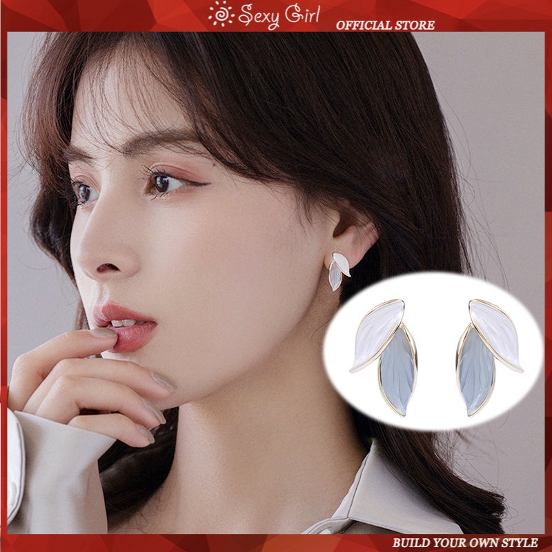 South Korea S925 Silver Simple Fashion Style Leaf Earrings Female Personality Advanced Design Sensitive Earrings Sen Department Earrings Female Sexy Girl Jewelry