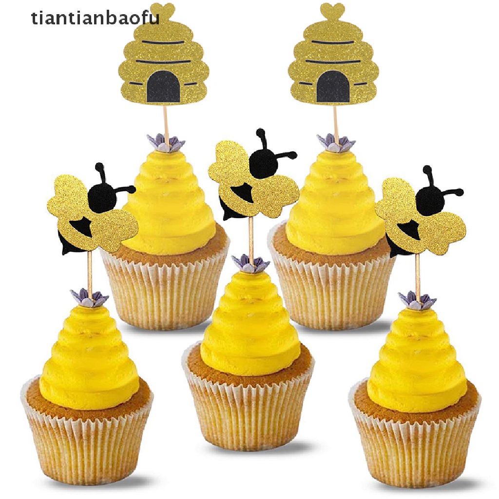 [tiantianbaofu] 12 Pcs Baby Shower Pesta Lebah Kue Topper Dekorasi DIY Honeybee Dessert Supplies Butik