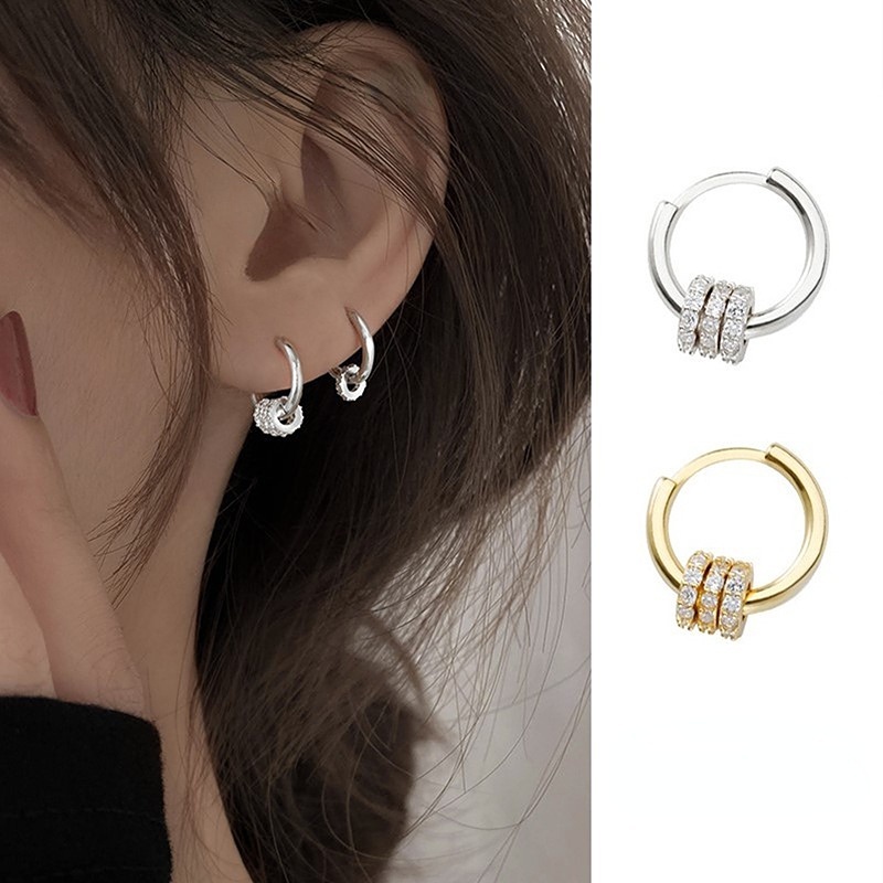 Goldkingdom Aksesoris Perhiasan Fashion Ready Stock Anting Lingkaran Kecil Dengan Berlian Anting Perempuan Anting Cincin Telinga Ins Gaya Temperamen