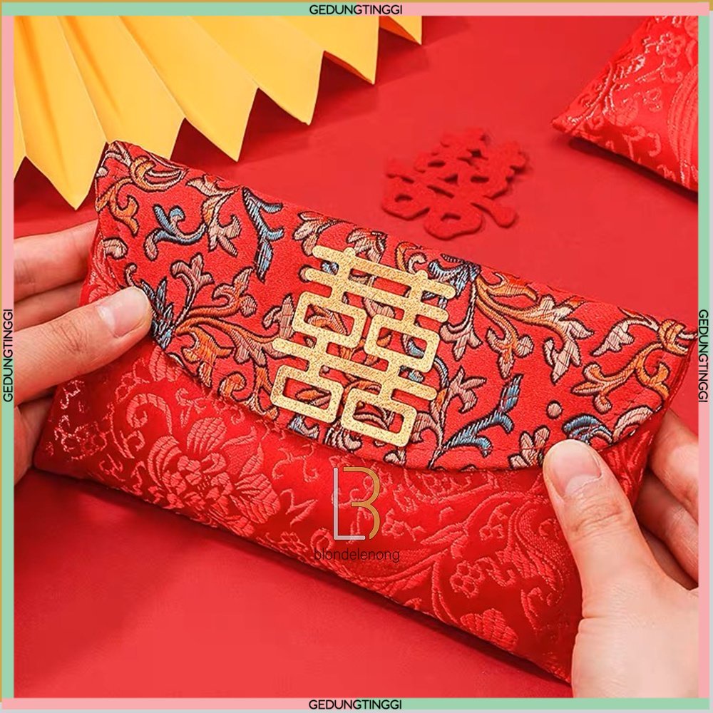 Amplop Dompet Angpao Angpau Ampao Ampau Hongbao Kain Bludru Flanel Kertas Sangjit Shuang Xi Suangxi Kado Hadiah Nikah Happy Wedding Pernikahan Kawin Kawinan Chinese Married Merah Emas Netral Premium Aesthetic Aestetic Elegan Panjang Jumbo Unik Murah 2023