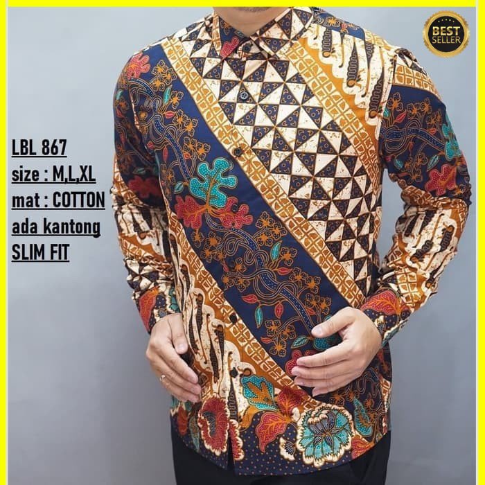 KEMEJA PRIA BATIK LENGAN PANJANG HEM BAHAN KATUN HALUS 40S LBL 867 MEWAH PREMIUM BAJU ELEGANT SIZE M L XL  SKU MS JAKARTA