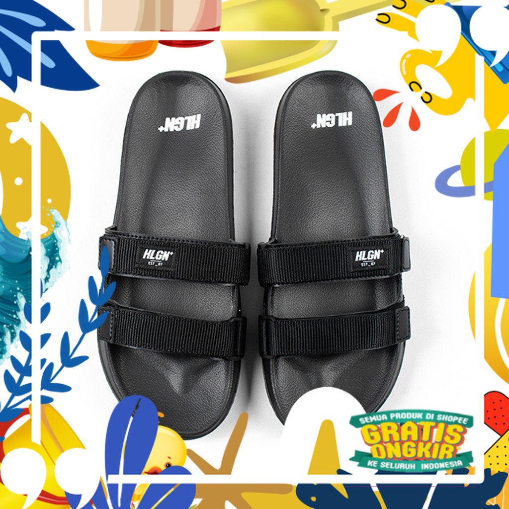 Hooligans Sandal Santos - Black/ merah putih biru polos