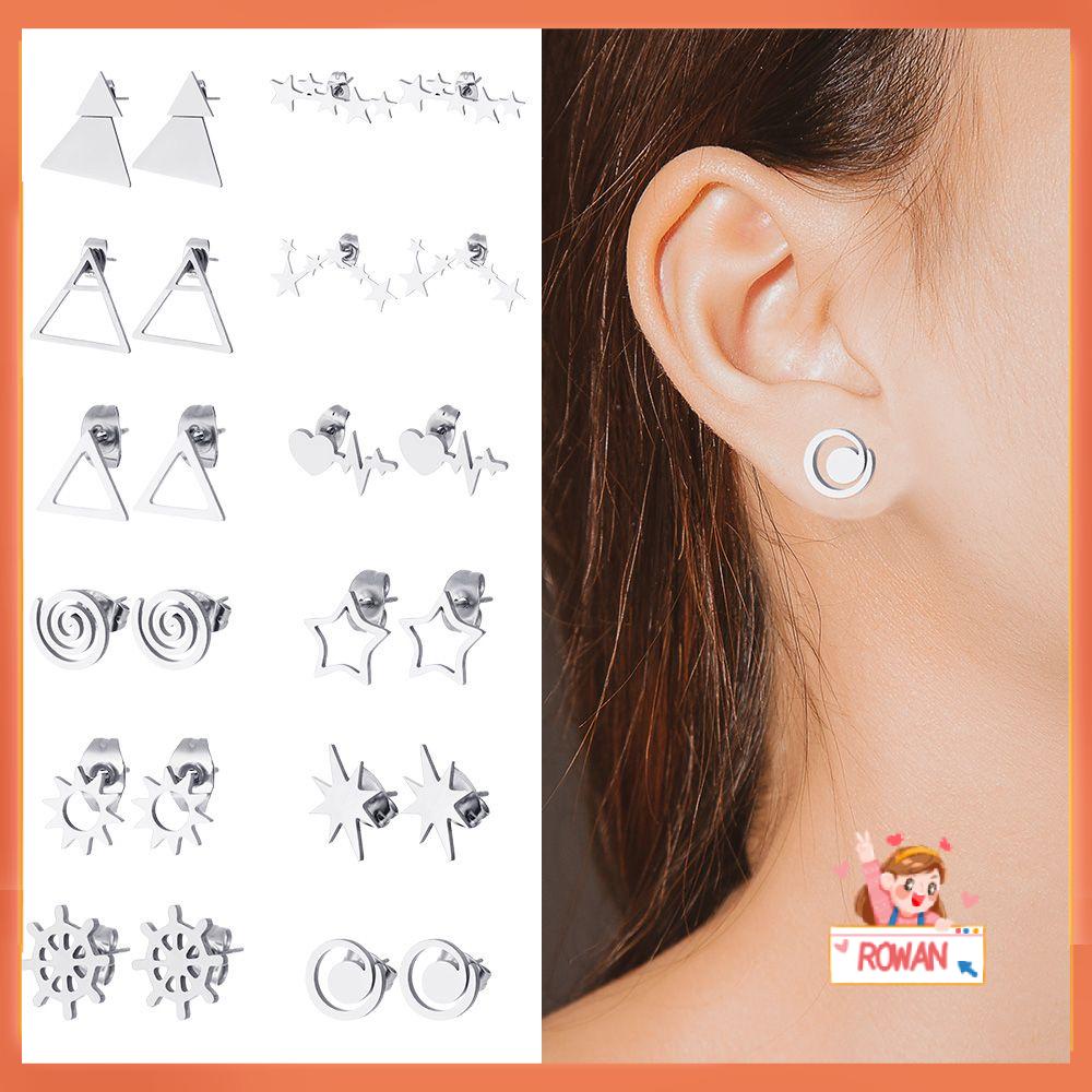 R-bunga Klasik Anting Fashion Perak Bintang Unisex Segitiga