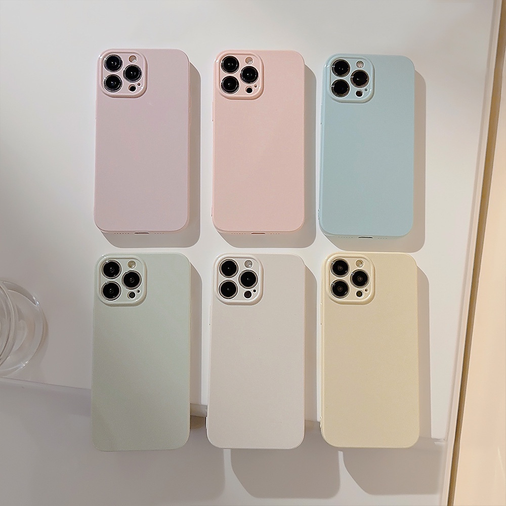 IPHONE Ins Desain Sederhana Macaron Warna Terang Perlindungan Penuh Glossy Jelly Phone Case Cover Untuk Iphone11 12 13 14 PLUS PRO MAX