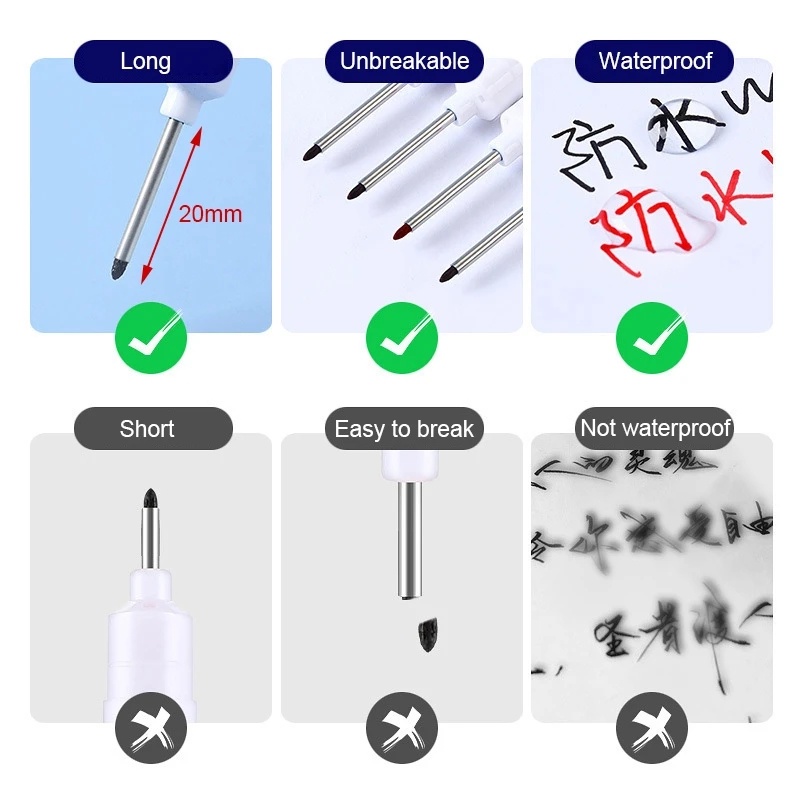 20mm Penanda Lubang Dalam Pulpen Woodworking Marking Pen Alat Dekorasi Kamar Mandi Serbaguna Proses Hardware Deep-hole Pen Long Nib Head Penanda Minyak Untuk Logam &amp; Kayu &amp; Kaca