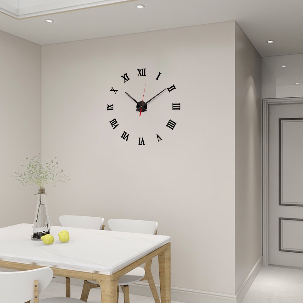 Fashion Desain Modern Jam Dinding Besar Kreatif Untuk Dekorasi Dinding Rumah Kantor Cermin Akrilik Wall Clock Stickers Mute Quartz Jarum Gantung Watch Wall Clock 3D DIY