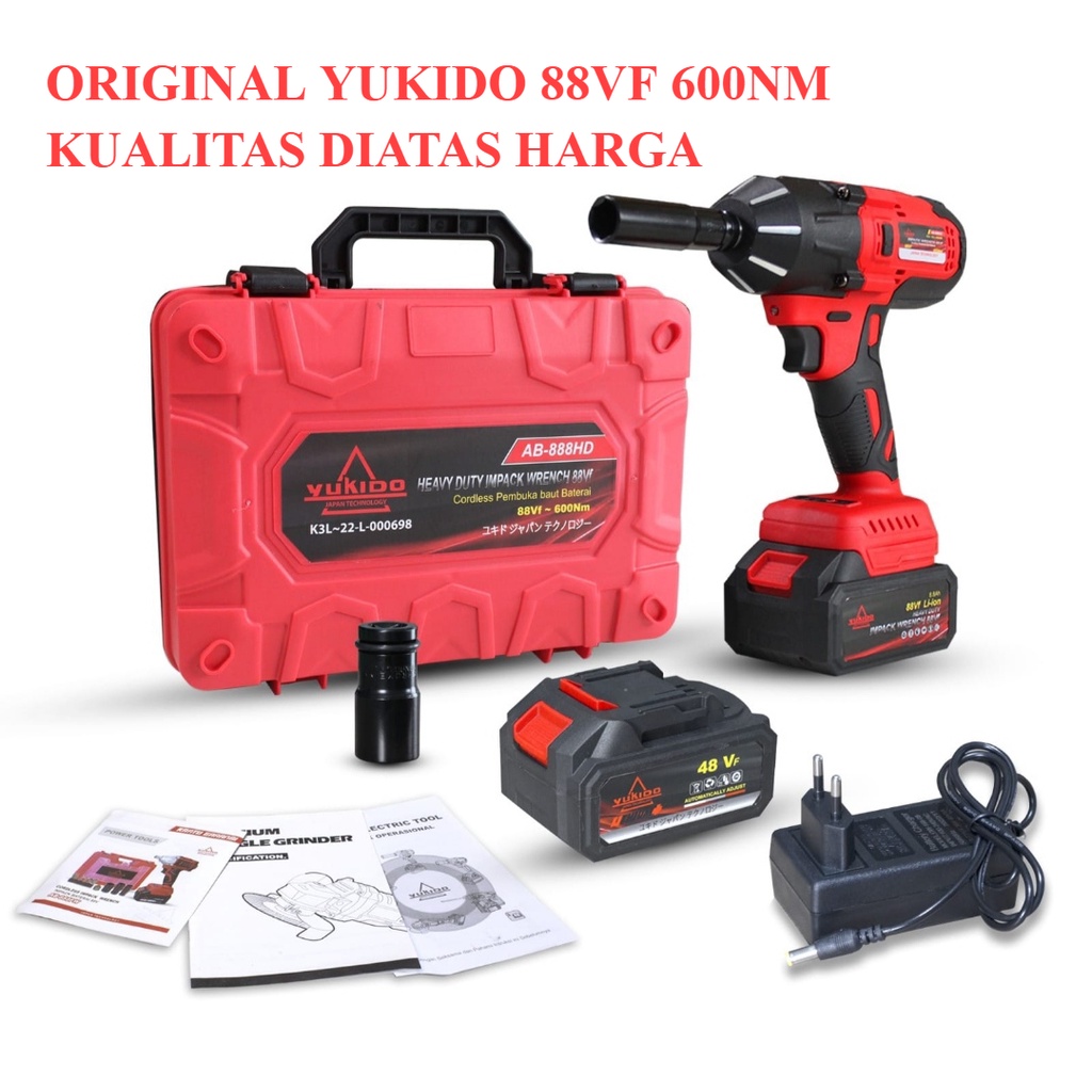 NEW PRODUK YUKIDO impact wrench 600Nm cordless MONCONG BESI bor buka baut 88vf power full BOS