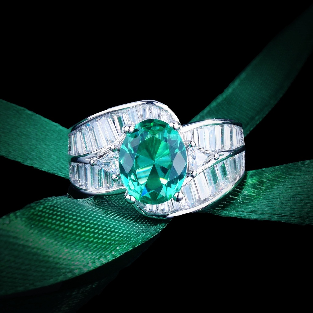 Goldkingdom Fashion Perhiasan Aksesoris Ready Stock Baru Gaoding Jewelry Imitasi Paraiba Emerald Ring Hidup Premium T Square Berlian Colorful Treasure Cincin Wanita