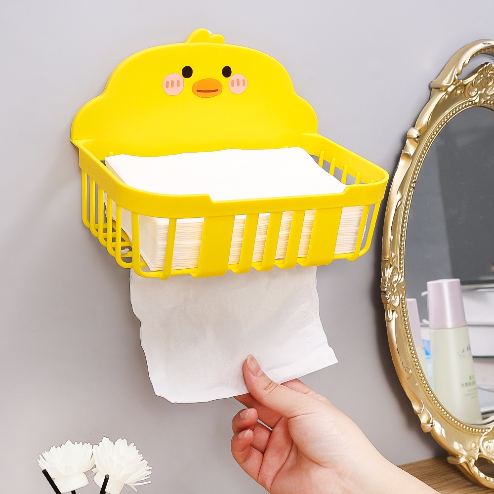 Round &amp; Square Little Yellow Duck Wall Mounted Paper Facial Tissue Box/Tempat Dispenser Tisu Lucu/Napkin Organizer Untuk Kamar Mandi, Dapur Dan Kamar Tidur