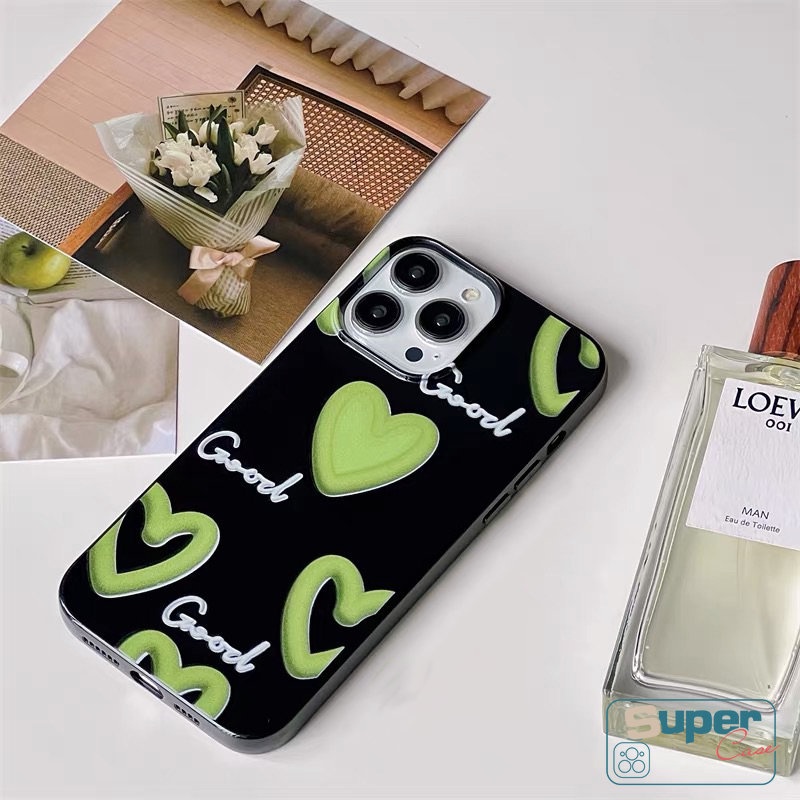 IPHONE Casing Kompatibel Untuk Iphone7 8 Plus 11 12 13 14 Pro Max XR X XS Max SE 2020 Kepribadian Lucu Graffiti Cinta Hati Keren Hitam Glossy Shockproof Lembut TPU Tahan Kotoran Ponsel Cover