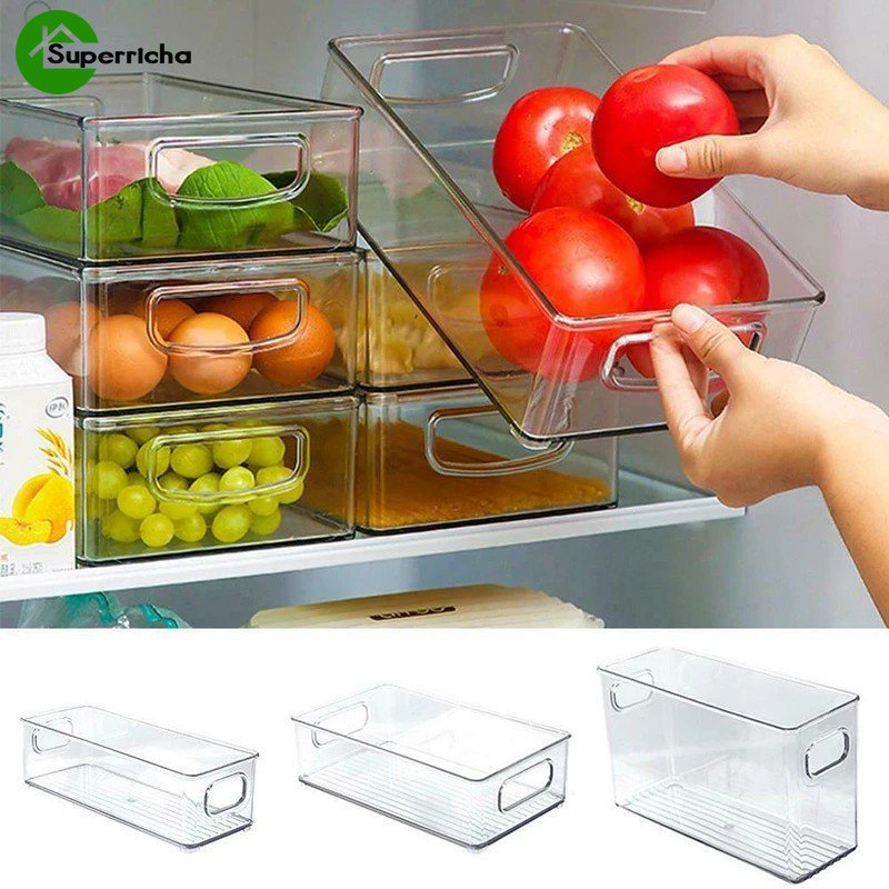 [Unggulan] 1set Organizer Kulkas Dapur Stackable Boxes/Adjustable Fresh Food Container/Home Fresh Storage Containers Organizer Accessories/Kotak Penyimpanan Kulkas