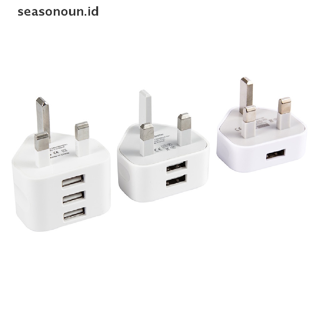 Seasonoun Colokan Dinding Universal UK Power 3pin Adapter Charger Dengan 1per2 /3 Port USB Charging Untuk Ponsel Tablet Portable Charger Dinding Mini.