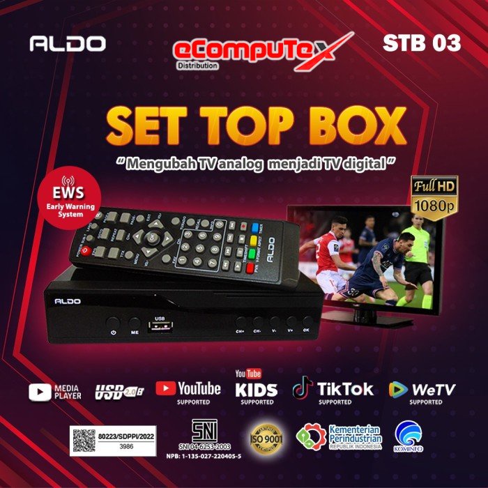 SET TOP BOX ALDO / STB 03 Full HD DVB T2 01 TV SIARAN DIGITAL RECEIVER - RESMI