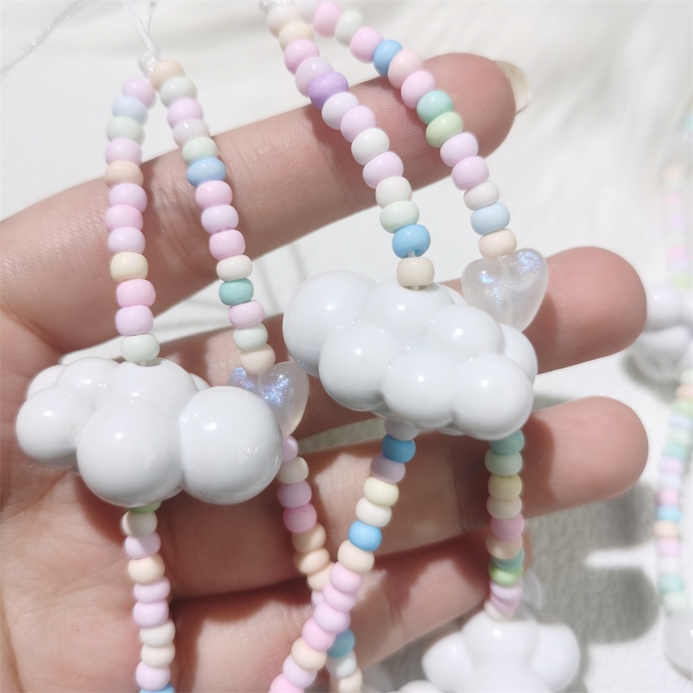 Ins Macaroon Bead White Cloud Rantai Ponsel Anti Hilang Lembut Tembikar Tali Tali Tali Lanyard Manik-Manik Akrilik Warna-Warni Kasus Ponsel Kabel Gantung