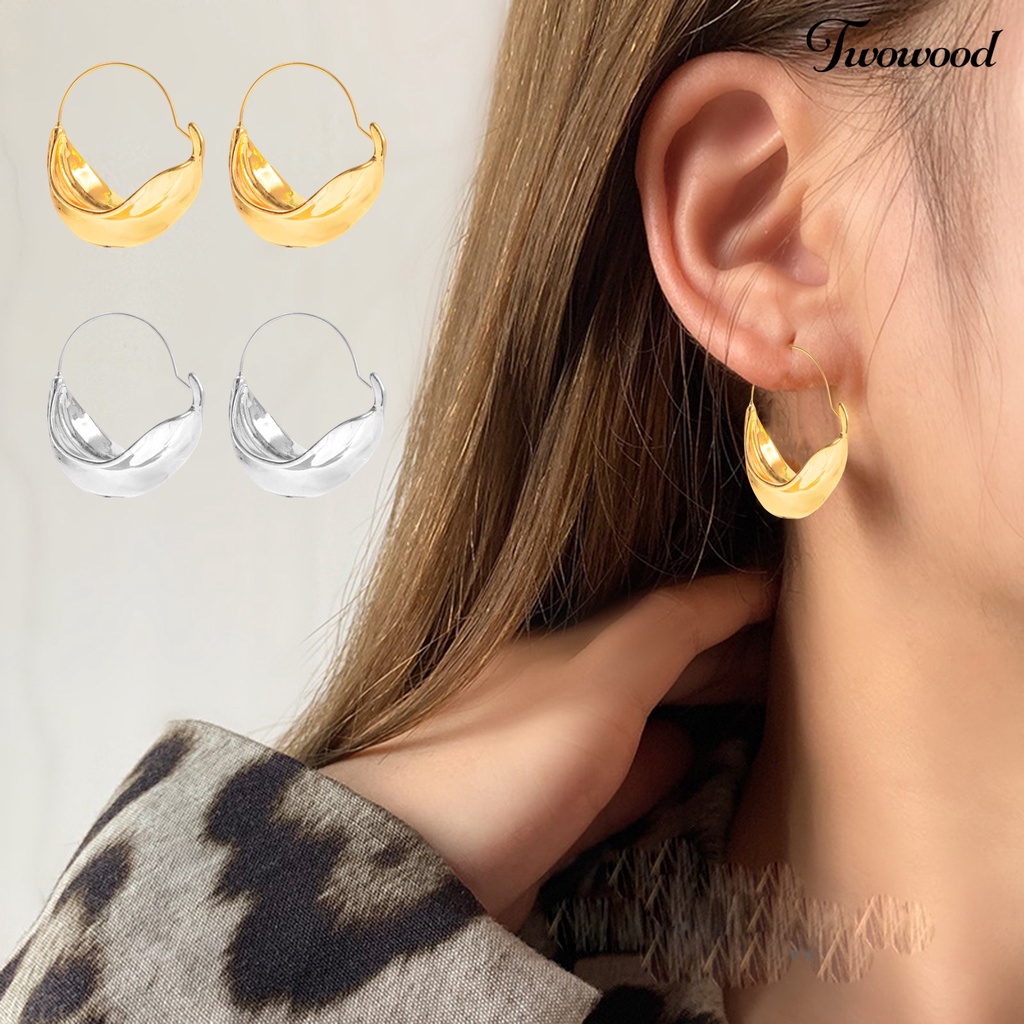 Twowood 1pasang Anting Hoop Tidak Teratur Vintage Berlebihan Bright Luster Lipit Hias Hadiah Wanita Keranjang Bunga Menjuntai Anting Perhiasan Untuk Perjamuan