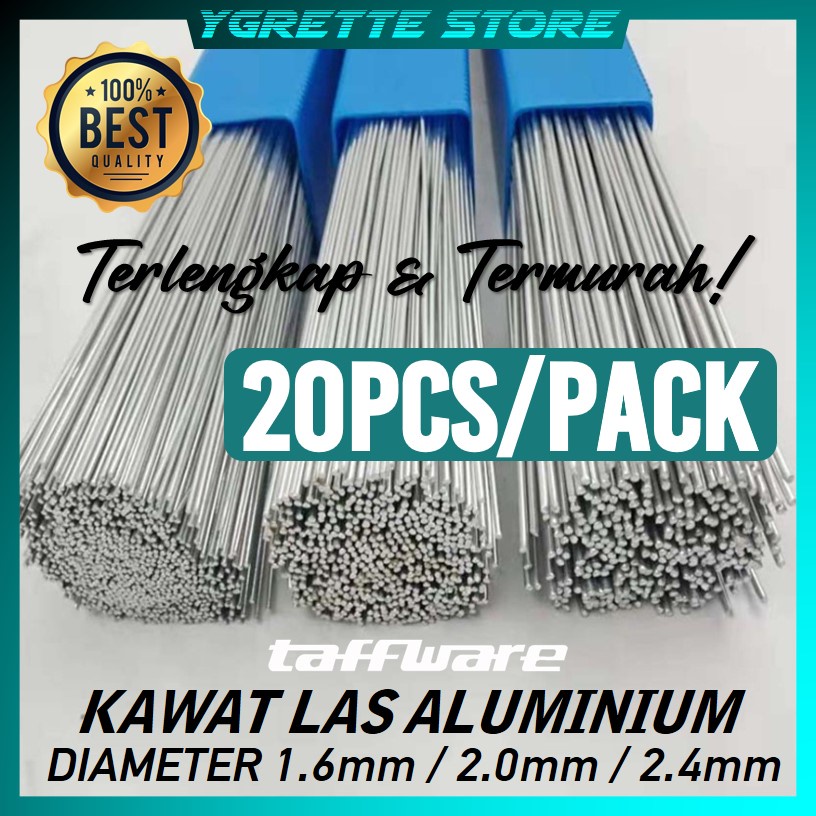 YGRETTE - 20PCS Taffware Kawat Las Aluminium ukuran diameter 1.6mm 2.0mm 2.4mm panjang 33cm 50cm 330mm 500mmElectrode Suhu Rendah Welding 330mm 500mm