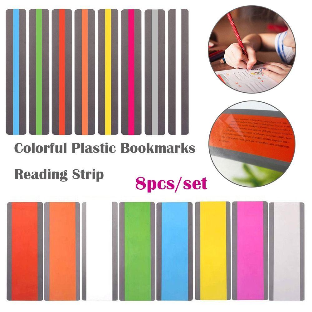 Nanas 8pcs /Set Bookmark Plastik Warna-Warni Efek Neon Cahaya Baru Ditandai Warna Alat Bantu Membaca PVC Tape Plastik Warna-Warni Strip Sorot