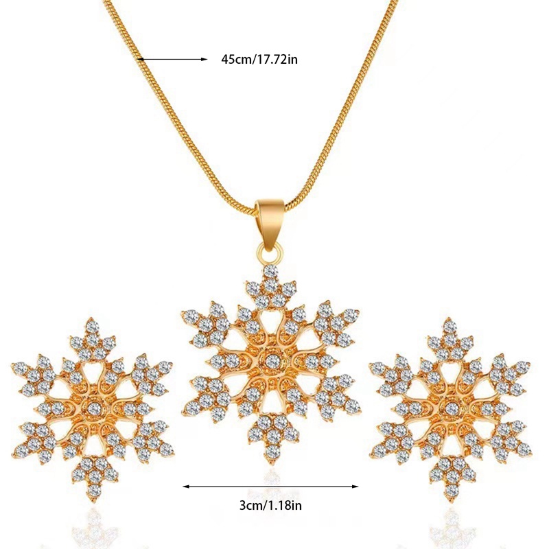 3 Pcs Snow Flower Kalung Anting Set Zirkon Bunga Kalung Snow Flower Anting Pasangan Tunangan Lamaran Kalung Untuk Wanita Bunga Perhiasan Set