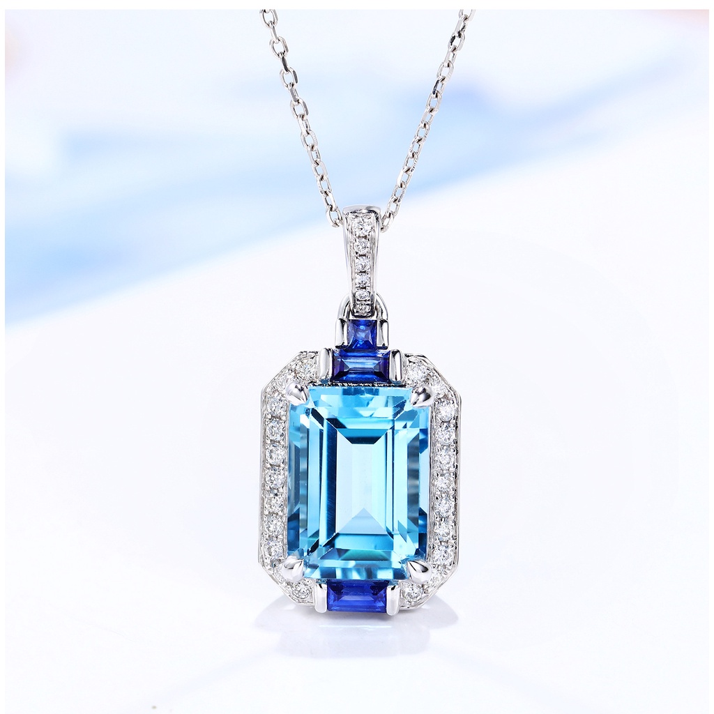 Goldkingdom Fashion Perhiasan Aksesoris Ready Stock Aurora Biru Bermutu Tinggi Perhiasan Imitasi Topaz Aquamarine Cincin Liontin Mewah Putri Berlian Warna Harta Karun Setelan Perempuan