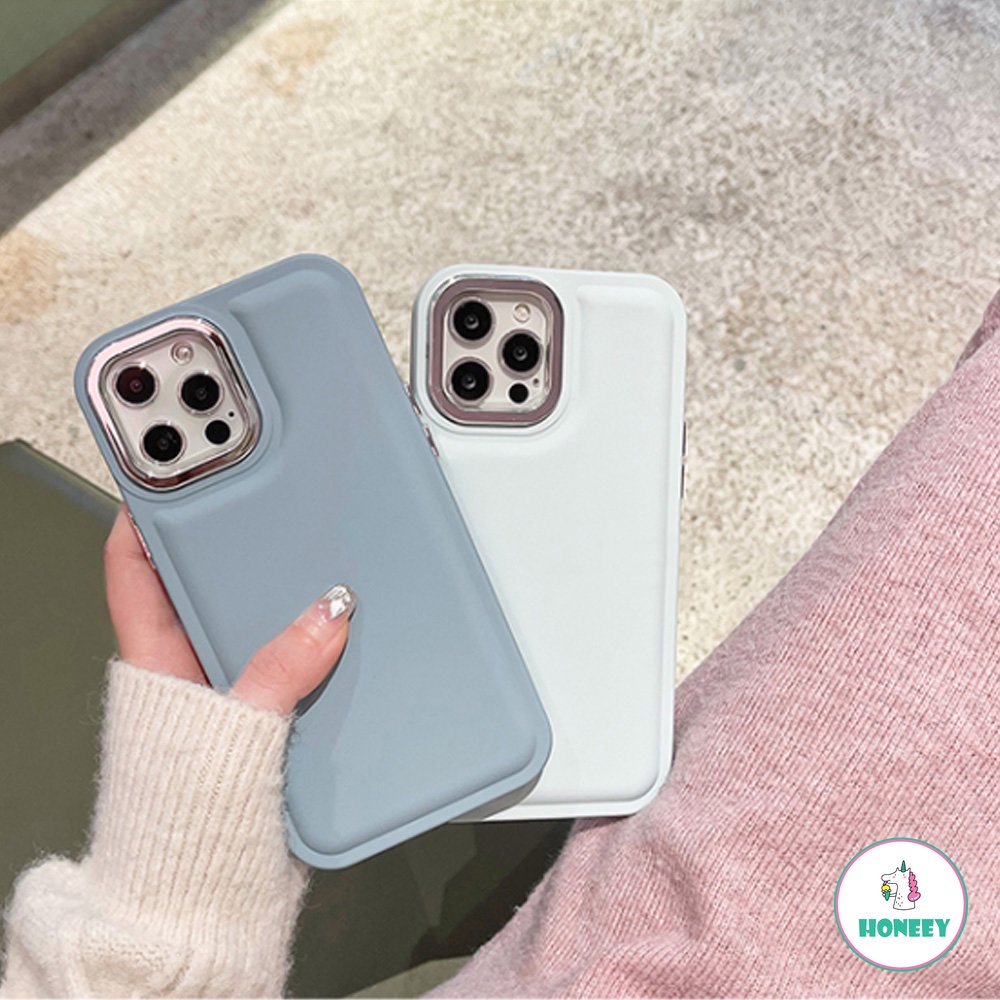 IPHONE Ins Simple Metal Lensa Shockproof Case Untuk Iphone14 12Pro 13 12 11 Pro Max Warna Solid Matte Lembut Air Cushion Back Cover