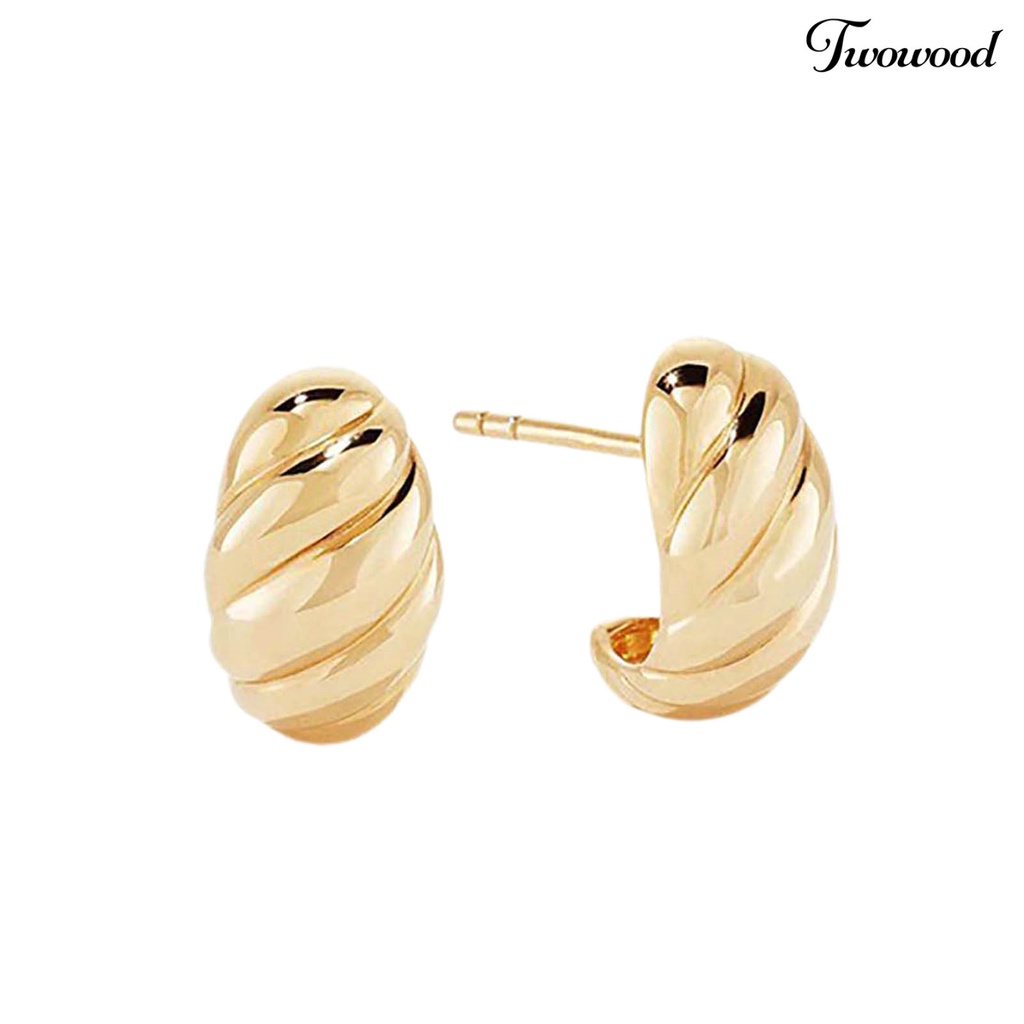 Twowood 1pasang Anting Pejantan Kepribadian Berkilau Berlapis Emas Vintage Croissant Piercing Earrings Perhiasan Aksesori