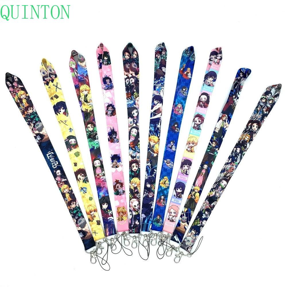 QUINTON Portable Lanyard Cartoon Neck Strap Phone Straps Key Chain Polyester Camera strap ID Card Holder Long Kimetsu no Yaiba Anime Demon Slayer