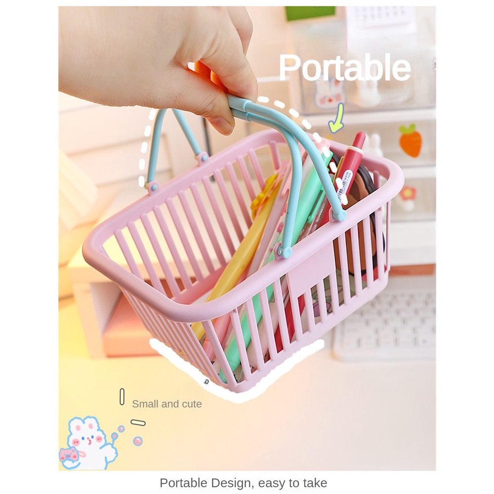 ღ Lucu Mini Tangan Keranjang Cuci Kamar Mandi Penyimpanan Keranjang Plastik Pena Wadah Penyimpanan Buah Keranjang Desktop Peralatan Mainan Buah Alat Tulis organizer