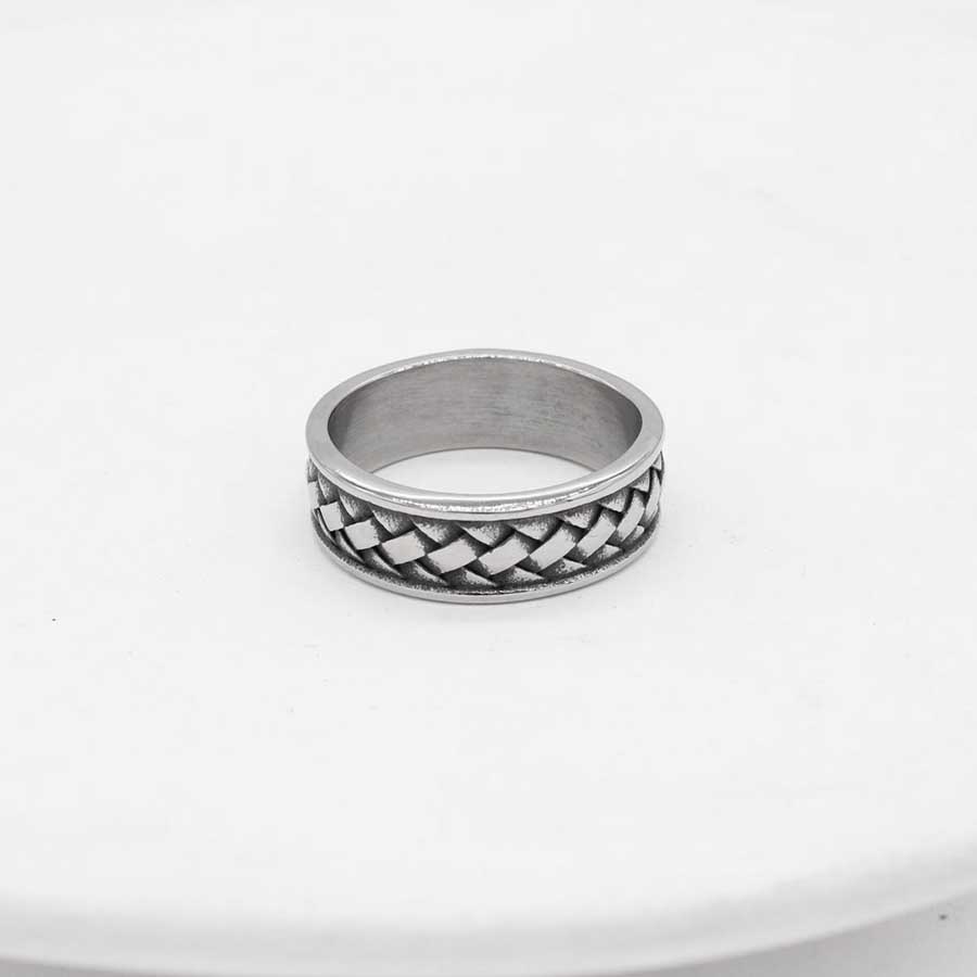 Retro Tenun Perak Baja Titanium Pria Punk Fashion Perhiasan Pernikahan Pertunangan Jari Rings