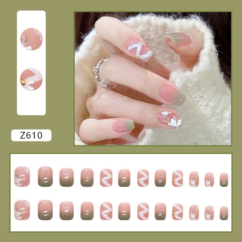 Z610 New Fashion Cantik Berlian Imitasi Dekorasi Kuku Palsu 24pcs/box