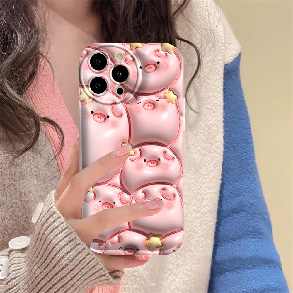 Realme 10 C55 C15 C12 C25S C11 C20 realme5 5i 6i C3 8i C21Y C25Y Pink Piglet Dan Little Monster Silicone Airbag Case Binteacase