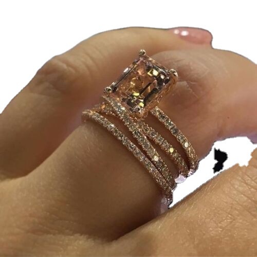 Goldkingdom Aksesoris Perhiasan Fashion Ready Stock Rose Gold Flash Berlian Square Ring Untuk Wanita Eropa Dan Amerika Champagne Engagement Ring