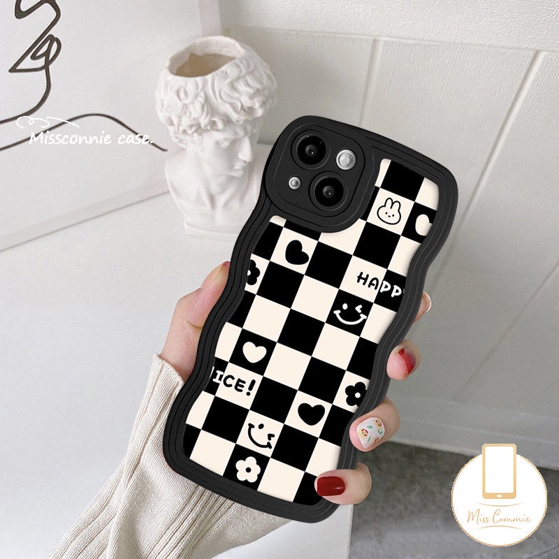 Papan Catur Soft Case Redmi A1 12C 910a 10 9A 9T A1+10C 9C NFC Redmi Note9 11 11s 10s 8 10 11Pro 9s 10Pro Max POCO X3 NFC Pro M3 Mi 11T Pro Love Heart Smile Bear Wavy Sarung Tepi