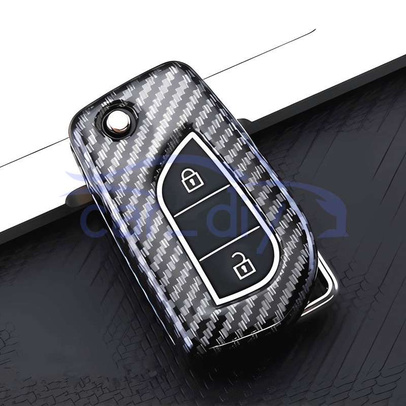 Carbon Fiber ABS Key Case Cover Remote Mobil Fob Dengan Gantungan Kunci Untuk Toyota Hilux Revo Innova Rav4 Fortuner Pelindung Shell