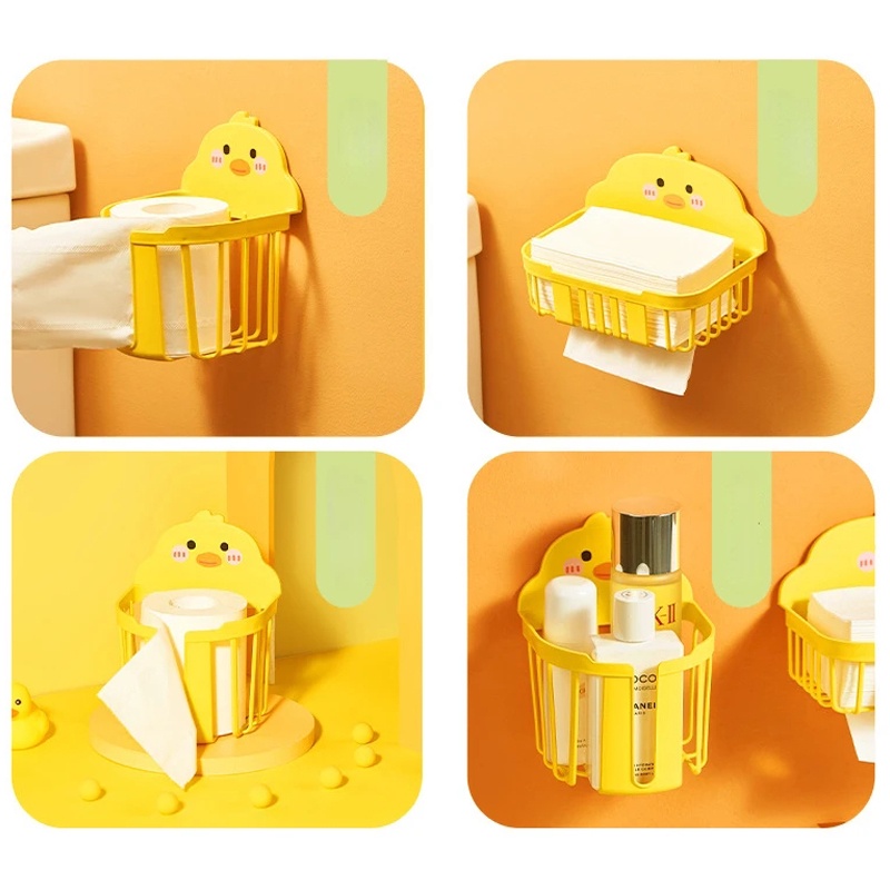 Rak Dinding Tempel Bebek Kuning Rumah Tangga/Tanpa Meninju Kamar Mandi Shower Shampoo Penyimpanan Toilet Paper Holder