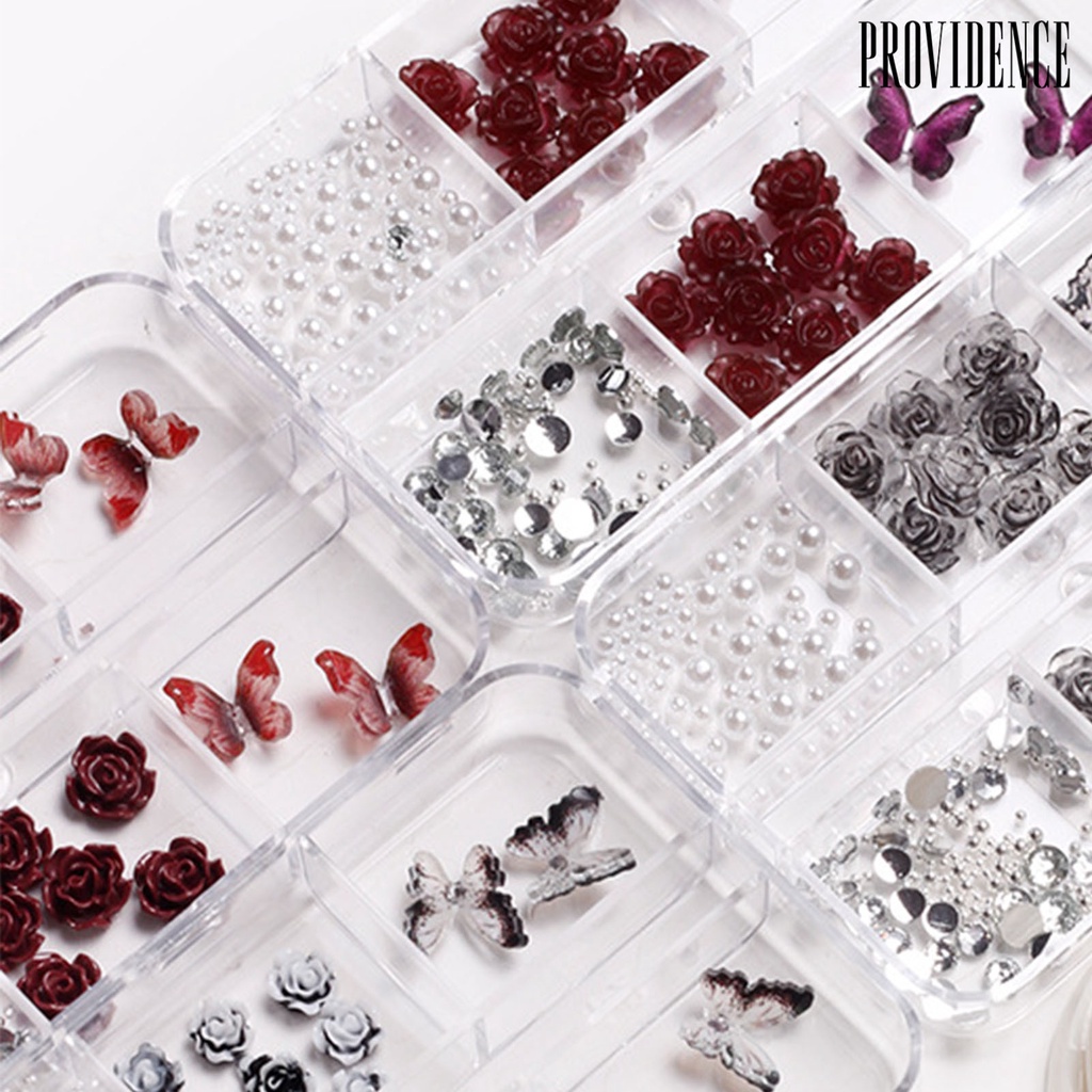 Providence 1kotak Pesona Nail Art Berkilauan Retro Mudah Di Tempel Mempesona Efek Visual DIY Resin 3D Kupu-Kupu Mawar Mutiara Imitasi Hiasan Kuku Perlengkapan Kerajinan