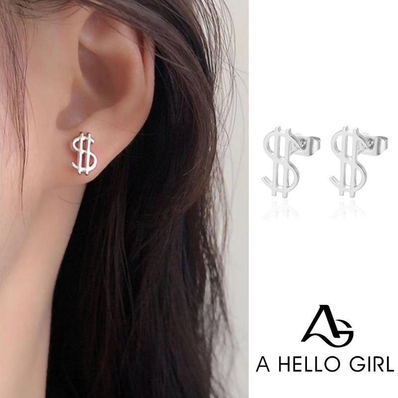 Anting Tusuk Gantung Desain Simbol Dollar Gaya Korea / Hip Hop / Simple Untuk Pria / Wanita