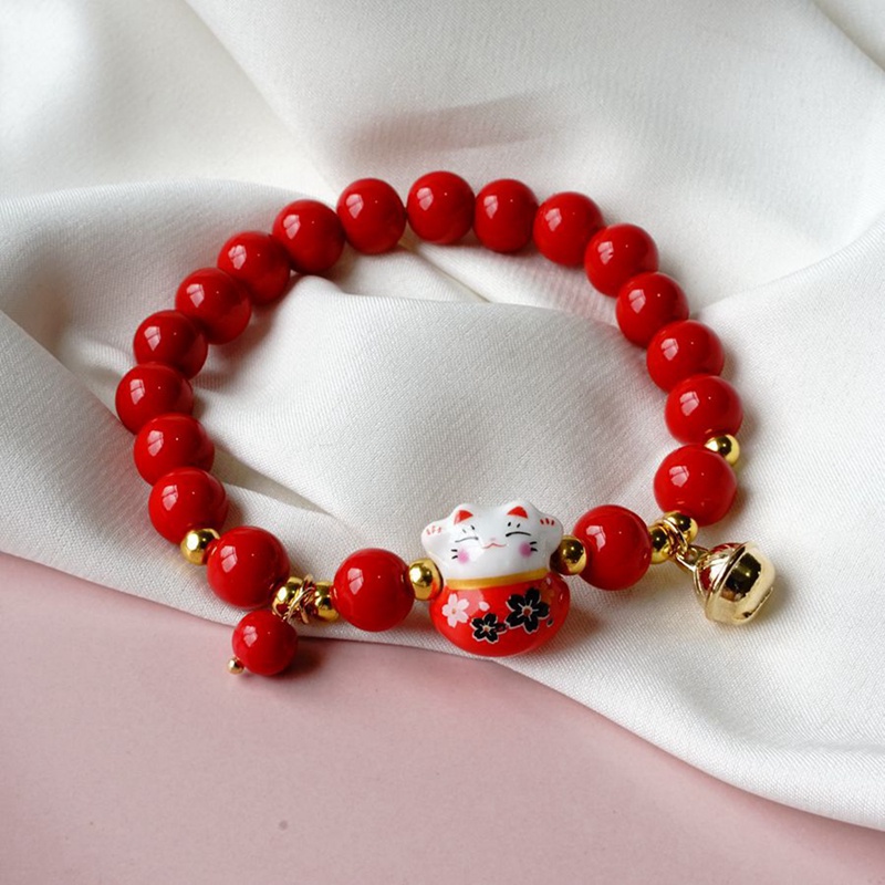 Manik-manik Merah Kontrak Gelang Keramik Tali Tenun Tangan Manik-Manik Plutus Cat Stretch Bracelet