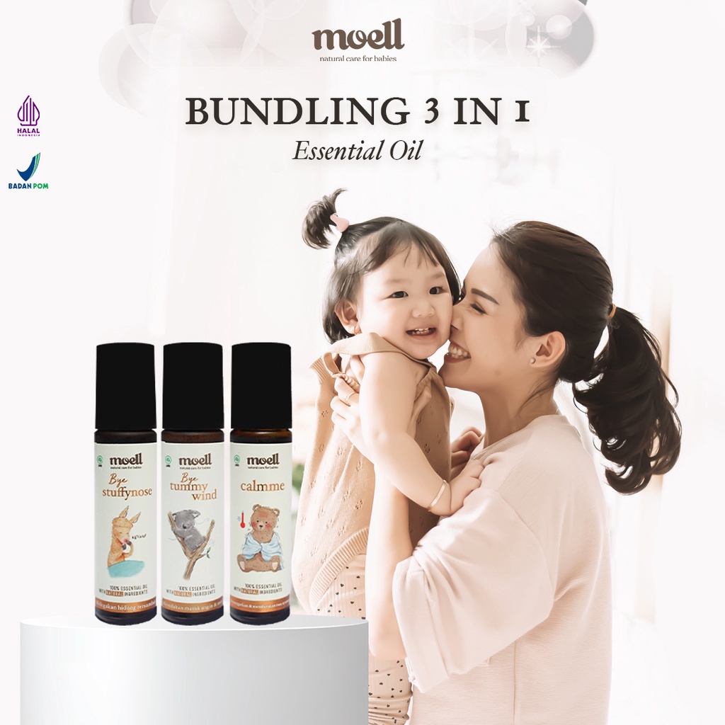 Moell Paket Bundling 3in1 Natural Essential Oil / Kebutuhan kesehatan baby / BPOM