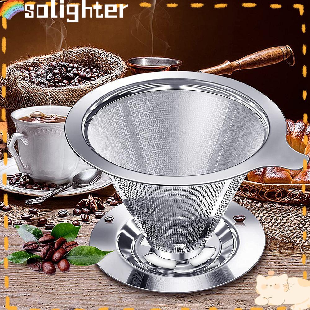 Solighter Pour Over Coffee Dripper Mudah Dibersihkan Tanpa Kertas Stainless Steel 1-2 Cup Slow Drip