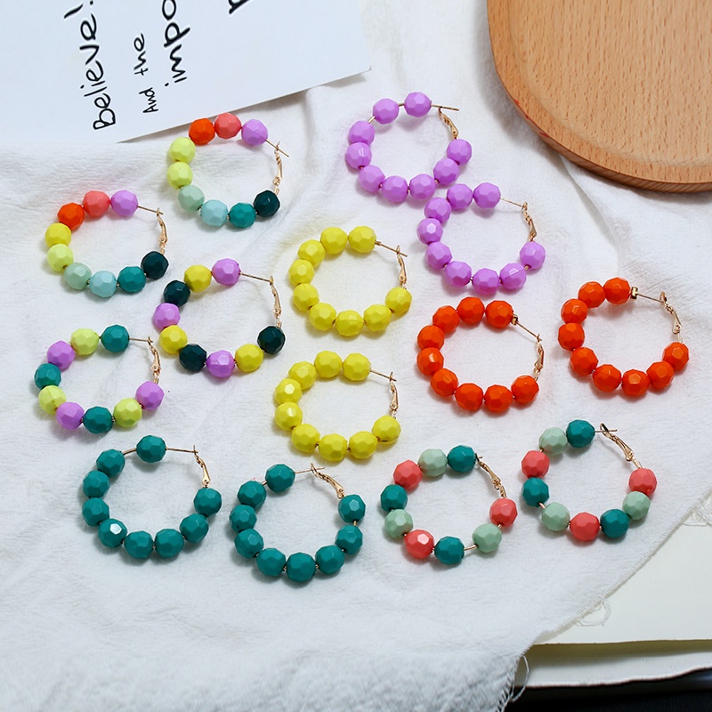 Desain Orang Banyak Kecil Berlebihan Warna Permen Permata Potong Anting-Anting Warna Kontras Manik-Manik Anting-Anting Ins Gaya Anting-Anting