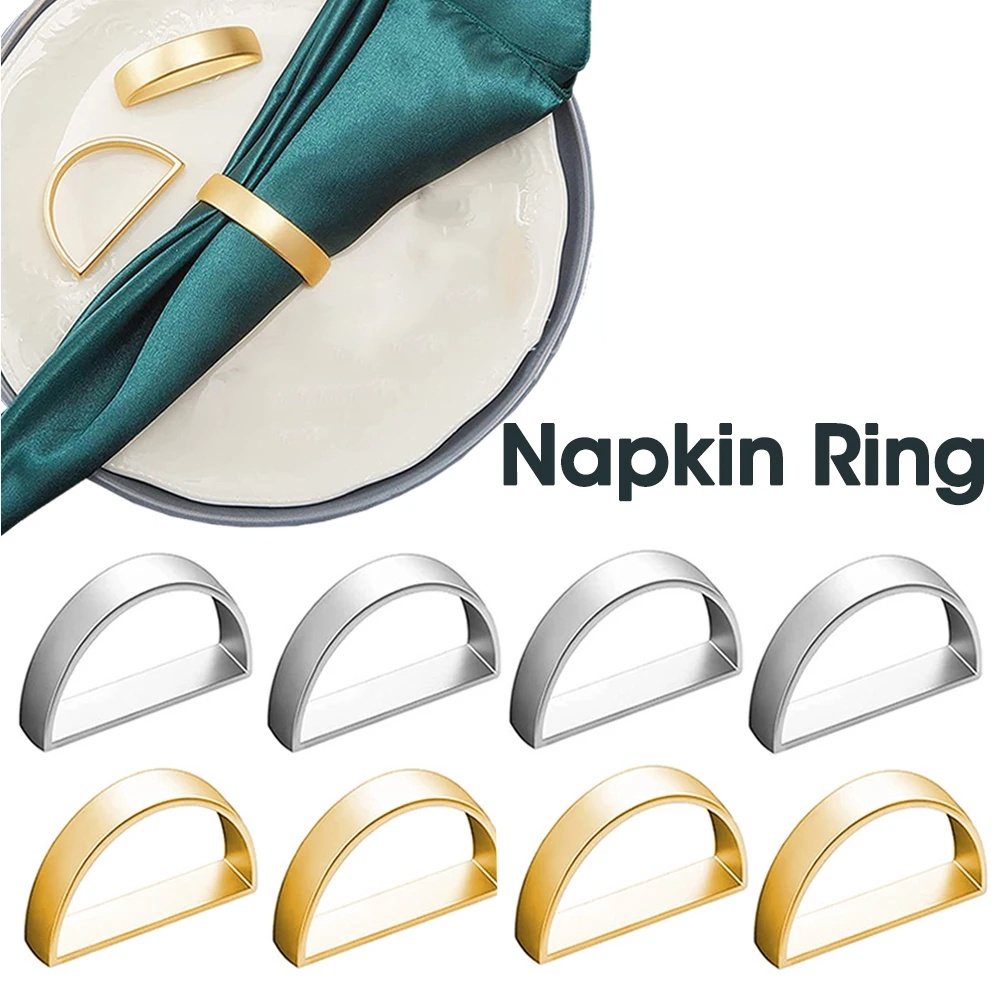 1pc D-shape Alloy Metal Napkin Ring Cincin Handuk Meja Untuk Dekorasi Meja Pernikahan Warna Emas Perak Peralatan Makan Dapur Makan