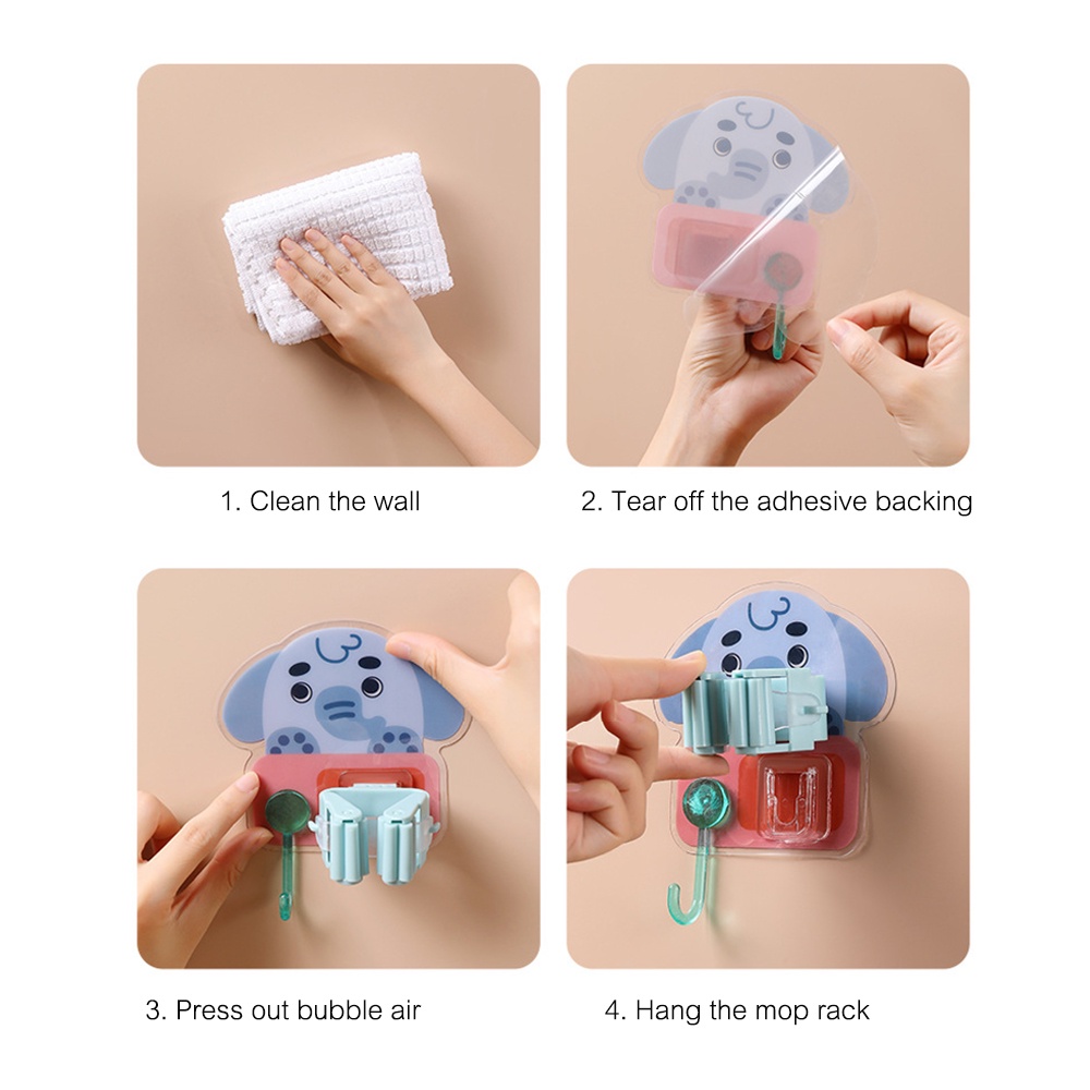 1pc Kartun Ada Punch Mop Rack Dengan Kait Lucu Rumah Plastik Yang Dipasang Di Dinding Mulus Mop Clip Holder