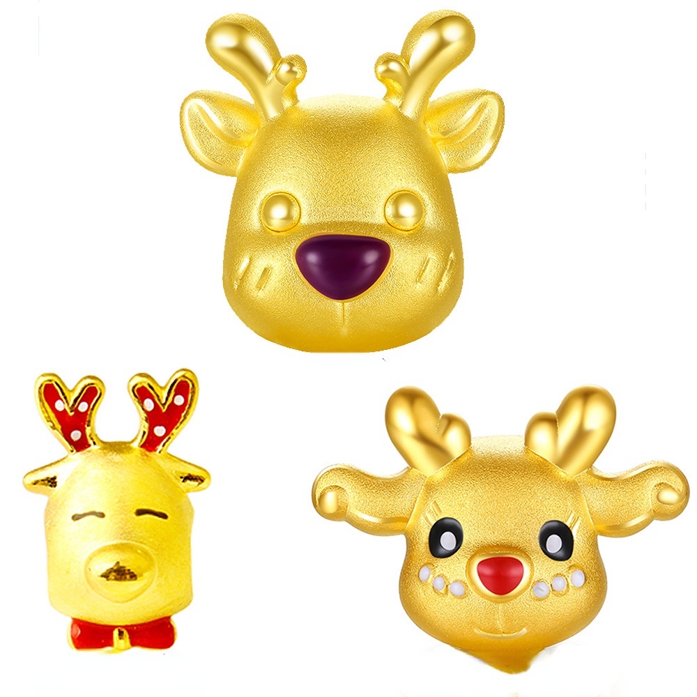 Goldkingdom Aksesoris Perhiasan Fashion Ready Stock Gelang Passepartout Natal Lapis Emas Asli Kadar 375 Rusa MengMeng Jalan Rusa Malu Deer Elk Transfer Beads.