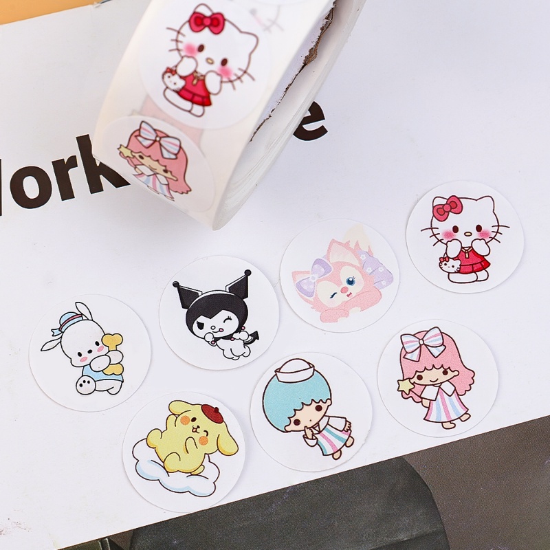 500pcs/roll Stiker Karakter Anime Kartun Lucu Anak Tk Hadiah Stiker Akun Tangan Hadiah Ulang Tahun Dekorasi Label