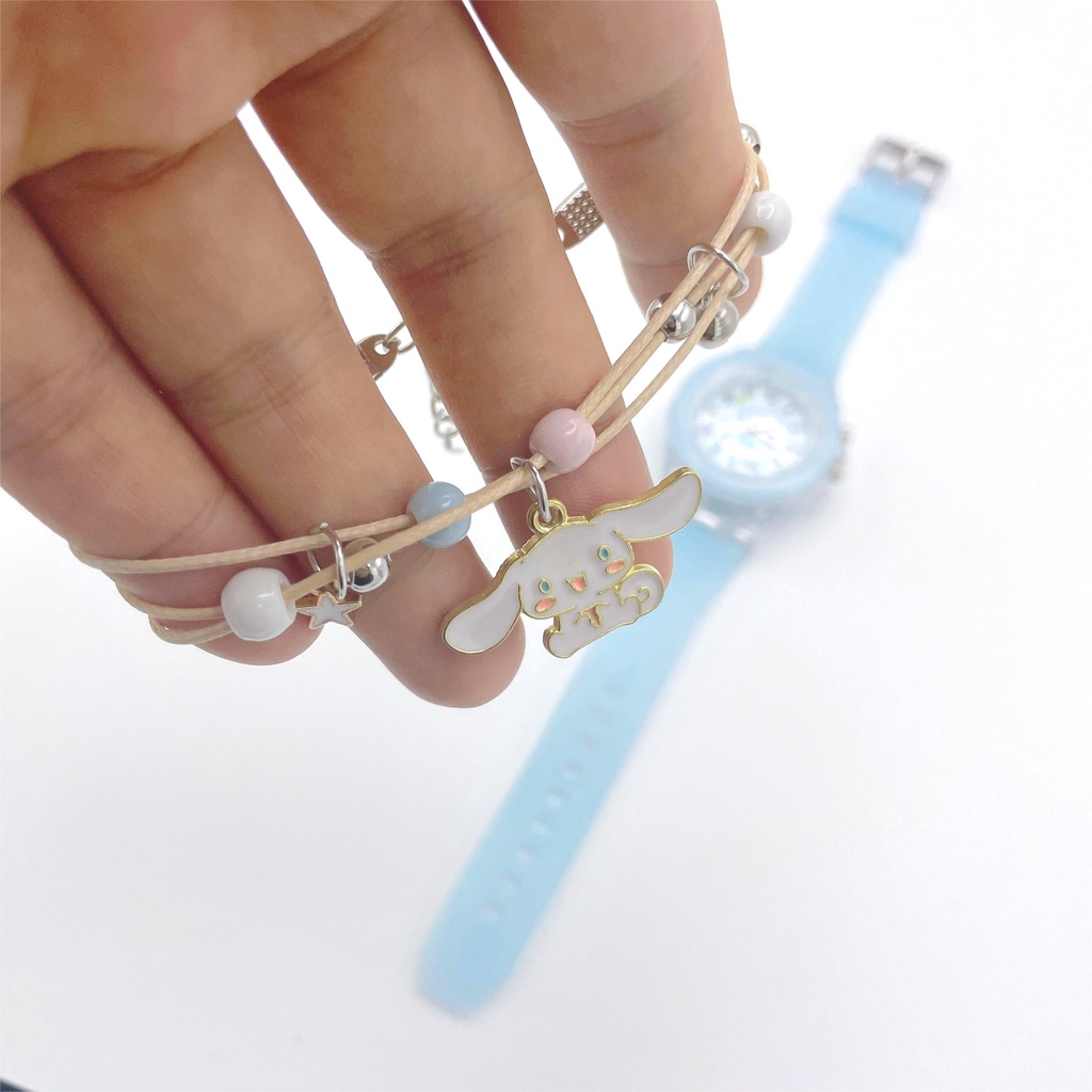 【Set Kado】  jam anak tk perempuan Cinnamon Melody Jam Tangan Anak Fashion Baru Warna LED Bercahaya Jam Tangan Kartun Gadis Berkilau