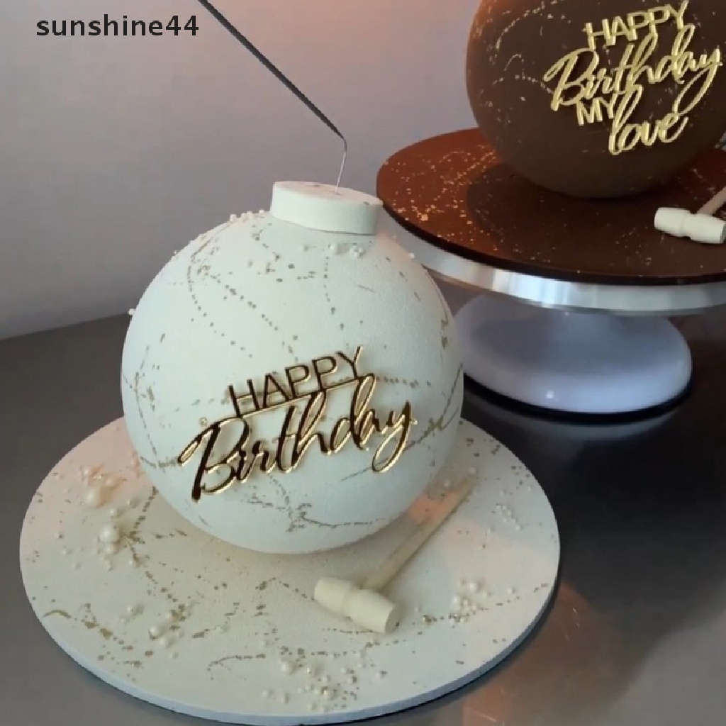 Sunshine 1Pc Topper Kue Happy Birthday Unik Gold Akrilik Topper Cupcake Ulang Tahun ID