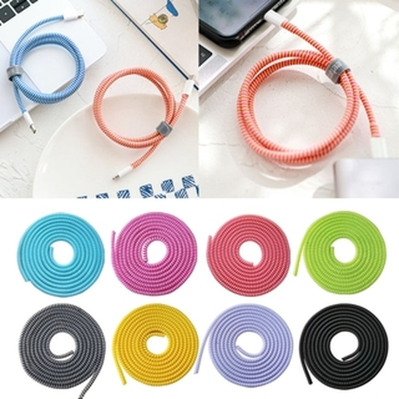 1.4m USB Charging Cable Laser Spiral Protector/Earphone Cord Winder Portable/Penutup Pelindung Spiral Multicolor DIY Untuk Kabel